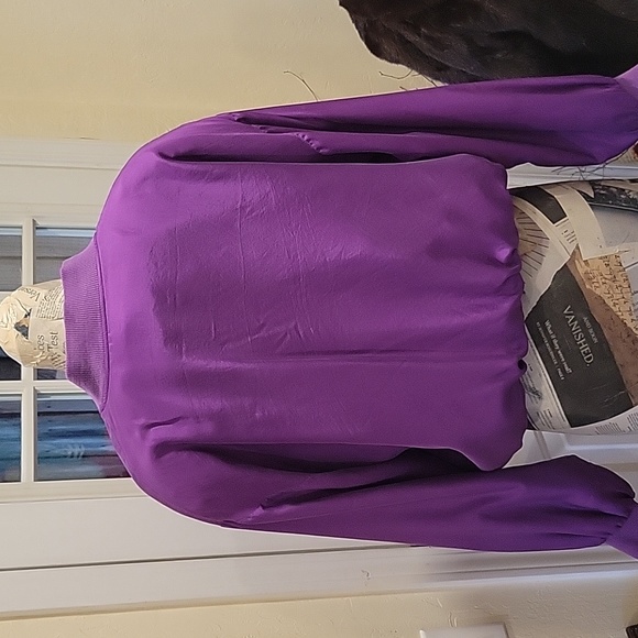 VTG 80's Carol Horn Purple Silk Bomber Jacket Zip Up size M - Picture 3 of 9
